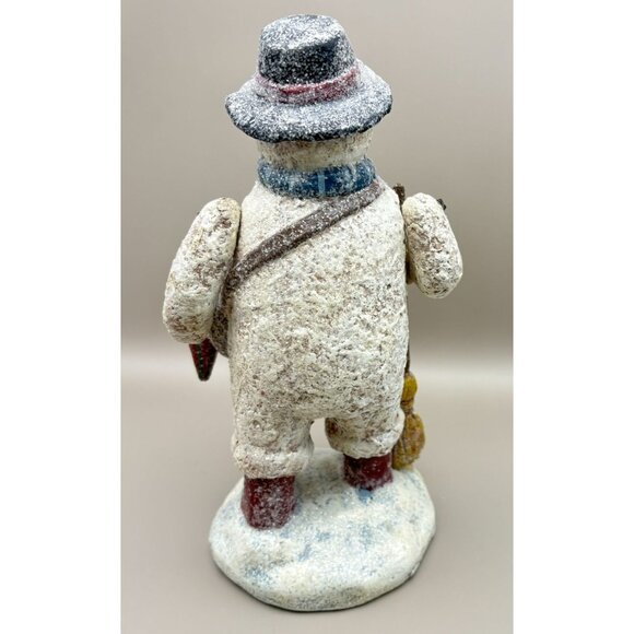 Vintage Traveling Snowman Christmas Figurine Toy Bag Glitter Finish CJF - Picture 2 of 8